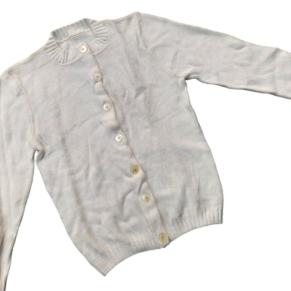 Vintage 1940s-1950s Ivory White Long Sleeve Cardigan Knit Fall Winter Sweater - Picture 4 of 7